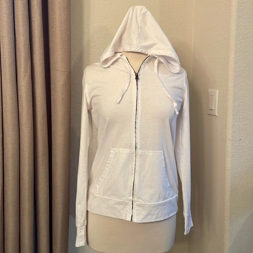 White Zip Front Knit Hooded Jacketey